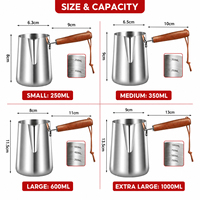 Pichet à lait en acier inoxydable pour mousseur à café, carafe à crème, tasse doseuse, pot à vapeur pour barista, faitout à sauce avec poignée – Ensemble