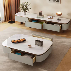 Ensemble de <span class=keywords><strong>meuble</strong></span> <span class=keywords><strong>TV</strong></span> moderne <span class=keywords><strong>haut</strong></span> de gamme <span class=keywords><strong>et</strong></span> table basse avec tiroirs de rangement en bois <span class=keywords><strong>et</strong></span> plateau en pierre frittée pour salon <span class=keywords><strong>et</strong></span> hôtel - Product Image 3