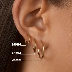 Pendientes de aro chapados en oro de acero inoxidable para mujer, aretes de aro grandes, medianos y pequeños