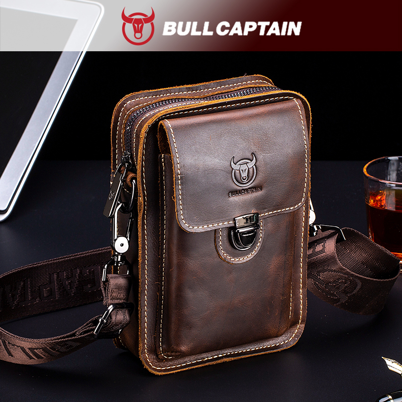 Bullcaptain Crazy Horse Genuine Leather Vintage Waist Bag – 7-Inch Crossbody Sling & Fanny Pack - View 3