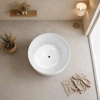 Baignoire autoportante ronde en forme de tambour, blanche, profonde, pour spa et bien-être, 140 cm