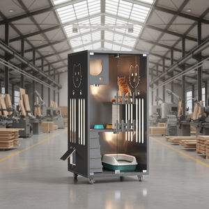 Casa de Lujo para Gatos con Poste Rascador, Diseño con Estampado Animal, Transpirable, Jaula de Alta Calidad para Gatos - Product Image 1