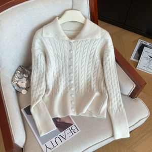 Pull à col roulé en maille pour femme, style automne-hiver 2026, couleur unie, coupe ample, motif personnalisable - Product Image 3