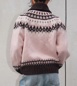 신상품 제조사 플러스 사이즈 필수 여성 크루넥 스웨터 카디건 자카드 패턴 홀리데이 캐시미어 가디건 스웨터 - Product Image 3