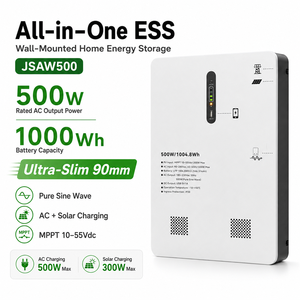 Système de stockage d'énergie (ESS) mural ultra-mince 500W 1000Wh tout-en-un avec onduleur intégré pour l'alimentation de secours domestique - Product Image 1
