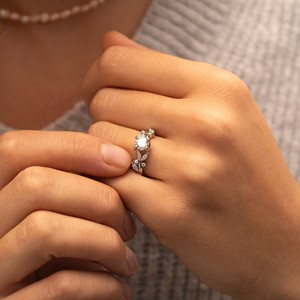 Women's 925 Silver Leaf Engagement Ring Lab Created Diamond Wedding <b>Gift</b> Elegant Diamond Rings - Product Image 3
