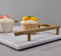 Plateau de service décoratif en marbre naturel de luxe sur mesure avec poignées en forme de L pour aliments, parfums et thé