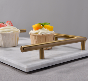 Plateau de service <span class=keywords><strong>d</strong></span>écoratif en marbre naturel de luxe sur mesure avec poignées en forme de L pour aliments, parfums et thé - Product Image 3