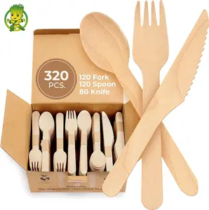 Bulk Birch Wooden Cutlery Spoon Forks Knives Factory Outlet Eco Friendly Biodegradable Disposable Printed Tableware Utensils