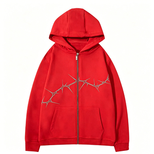 Sudadera con capucha oversize de estilo urbano con cremallera completa y gráfico de espina personalizado para hombre, sudadera informal holgada con capucha. - Product Image 2