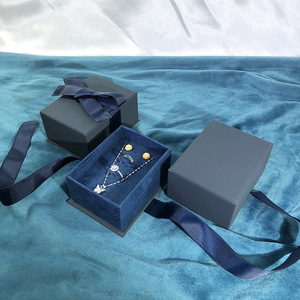 Manufacturer Customized Logo Fashion Rectangular Jewelry Box Ribbon Bow Decoration <b>Plain</b> Pattern for Necklaces Earrings <b>Rings</b> - Product Image 5