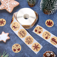 500 autocollants de Noël de 1 pouce - Étiquettes rondes en papier kraft avec 8 motifs festifs pour l'emballage de cadeaux et les packs de fêtes