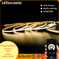 LEDBUILDERS Bande lumineuse LED FCOB en cuivre personnalisable 6000K/3000K 12V/24V 400 LED/m 90 CRI IP20 Étanche Garantie 5 ans