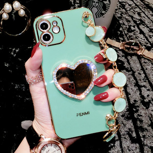Funda <span class=keywords><strong>de</strong></span> teléfono móvil recargable con diamantes <span class=keywords><strong>de</strong></span> amor y corazón para niña, carcasa con espejo y cadena para Iphone 12 Pro 13 - Product Image 5
