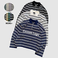 Polo à manches longues et à rayures en jersey de coton pour hommes, col côtelé coupe large et surdimensionnée vintage pour hommes, 300g/m2