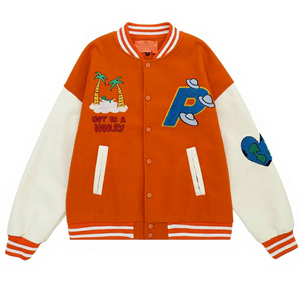 Veste universitaire orange pour homme, décontractée, avec broderie de la lettre P, col rabattu, coupe classique, en coton et polyester, pour l'automne - Product Image 1
