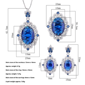 High Quality Eco-friendly Copper Oval Cut 13*18-8*12mm Blue Cubic Zirconia Creative Full Diamond Flowers Jewelry Set - Product Image 3