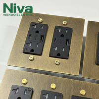 Prise américaine standard Niva, 2 prises, en laiton, panneau en cuivre métallique, interrupteurs et prises électriques muraux pour la maison