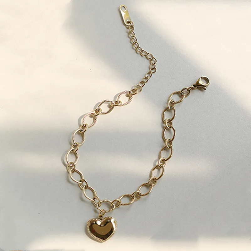Bracelet minimaliste avec pendentif en forme de cœur, plaqué acier titane, or 14K, acier inoxydable pour femmes