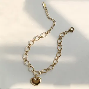 Heart Pendant Bracelet Minimalist Titanium Steel Plated 14K Gold Stainless Steel For Women Bangles