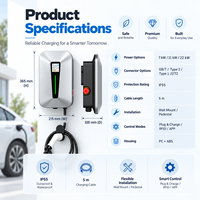 Borne de recharge murale pour VE 7kW 11kW 22kW 32A Type 2 avec application, RFID, Plug & Charge, certifiée UL, pour usage résidentiel et commercial, fournisseur OEM