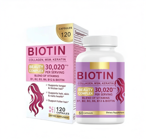 Capsules de complexe beauté à la biotine avec collagène, MSM et kératine pour les cheveux, la peau et les ongles, complément alimentaire pour femmes, 60 capsules - Product Image 1
