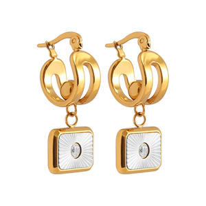 Nuovi <span class=keywords><strong>Orecchini</strong></span> Pendenti Geometrici Rettangolari alla Moda Antiossidanti per Donne, Placcati in Oro 18K, Gioielli in Acciaio Inossidabile - Product Image 1
