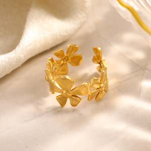 Bagues tendance en acier inoxydable, design floral, ouverture réglable, pour femme, bijoux cadeau - Product Image 3