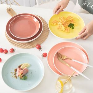 Ins Nordic Tableware 9 Inch Glossy Two-Tone Glaze <b>Ceramic</b> <b>Plates</b>, Creative Western Dinner <b>Plates</b> for Steak Salad Household - Product Image 1