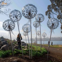 Grande statue de pissenlit d'art polonais en métal de décoration de jardin urbain moderne d'extérieur personnalisée Sculpture lumineuse de pissenlit géante en acier inoxydable
