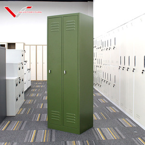 Armario de 2 puertas de acero estrecho y alto de alta calidad, armario de almacenamiento de trabajador de oficina de Metal verde <span class=keywords><strong>Vintage</strong></span> - Product Image 5