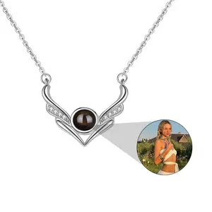 Kalung sayap malaikat Shopify Drops-agen pengiriman foto kustom DIY kalung proyeksi perhiasan bagus kalung personalisasi anak perempuan
