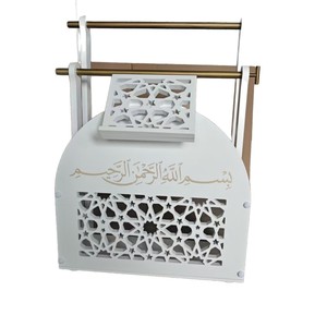 Yuka Arabic Style Carved <b>Bookcase</b> <b>White</b> Openwork Design Home Religious Decor Temple Use - Product Image 5