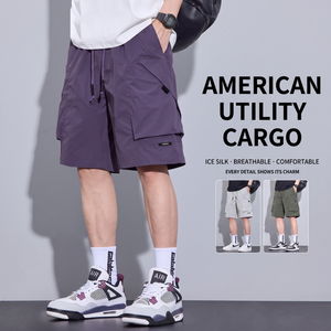 Shorts cargo pour hommes sur mesure OEM, coupe ample, multi-poches, streetwear, noir, techwear, nylon, cordon de serrage, shorts décontractés, vente en gros TKAN7730 - Product Image 1