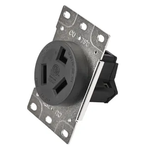 30Amp Power Outlet Receptacle, NEMA 10-30R 125V Flush Mounting Replacement Receptacle Industrial Grade, Black