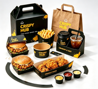 Boîte à hamburger de poulet frit personnalisée avec porte-gobelet, ensemble d'emballage pour hamburger et boisson, plateau en papier pour restaurants de restauration rapide