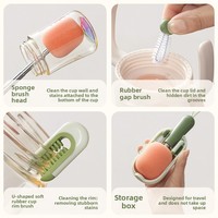 Brosse de nettoyage multifonctionnelle en plastique extensible à long manche pour tasses, thermos et biberons, avec poignée métallique, idéale pour les voyages de bébé