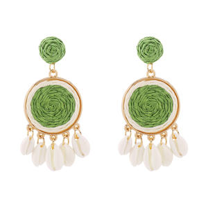 New <b>Holiday</b> Style Summer Pendant <b>Earrings</b> Colorful Raffia & Travel Shell Trendy for Travel & New Year - Product Image 3
