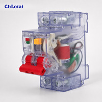 Disjoncteur différentiel RCBO 2 pôles entièrement transparent 16A 230V 6kA avec bouton de test pour utilisation en panneau commercial