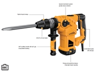 Marteau perforateur rotatif électrique robuste, marteau-piqueur industriel 1500W, anti-vibration, aluminium, 32 mm