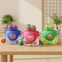 Bouteille d'eau portable JM6 pour enfants avec double paille, modèle spécial école primaire, bouteille de dessin animé en PC pour garçons et filles