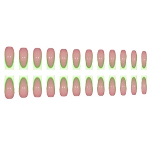 Vente chaude Cool Vert Détachable Nail Art 24pcs Moyen Carré Portable Ongles Artificiels Style Français <span class=keywords><strong>Faux</strong></span> Ongles - Product Image 5
