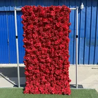 Kain Tirai Gulung Kustom 8FT*8FT Sutra Mawar Merah Hydrangea, Dekorasi Dinding Bunga Mewah untuk Acara Pesta Pernikahan