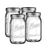 Bocaux Mason à large bouche avec couvercles hermétiques, 32 oz, paquet de 12 bocaux en verre pour la fermentation, le décapage, la préparation des repas, l'avoine pendant la nuit