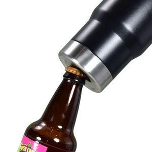 Wholesale Beer Cooler Stainless Steel Beer <b>Bottle</b> Can Holder Double Wall Vacuum Insulated Beer Cooler with Opener Lid Rubber Cup - Product Image 4