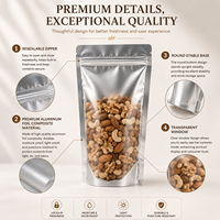 Sachets Doypack en aluminium à fenêtre transparente et haute barrière, de qualité alimentaire, avec fermeture à glissière refermable, pour noix, snacks et biscuits