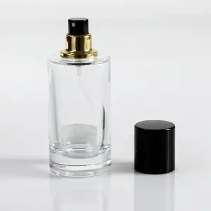 Custom Round Cylinder Glass Perfume Empty Bottles 50ml 100ml with Gold Cap