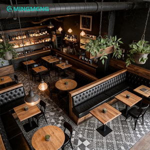 MINGMENG Industrial <b>Restaurant</b> Furniture <b>Set</b> L-Shape Faux Leather Booth Wood Table Durable Commercial Use - Product Image 2