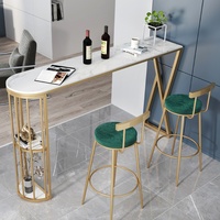 Nordic Light Luxe Long High Bar Table Set pour Petit Appartement Salon Fer Art Métal Partition Bar Chaise Élégant Marbre