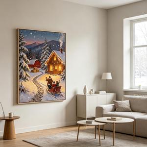 Tableau mural en <span class=keywords><strong>toile</strong></span> LED <span class=keywords><strong>sur</strong></span> le thème de Noël, scène hivernale de balade en traîneau avec lumières chaleureuses, décoration festive de ferme pour les fêtes - Product Image 1